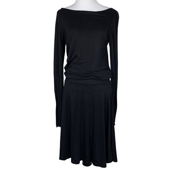 James Perse Black Long Sleeve Tencel Dress Size 2 Made In USA Drop Waist - Picture 1 of 7